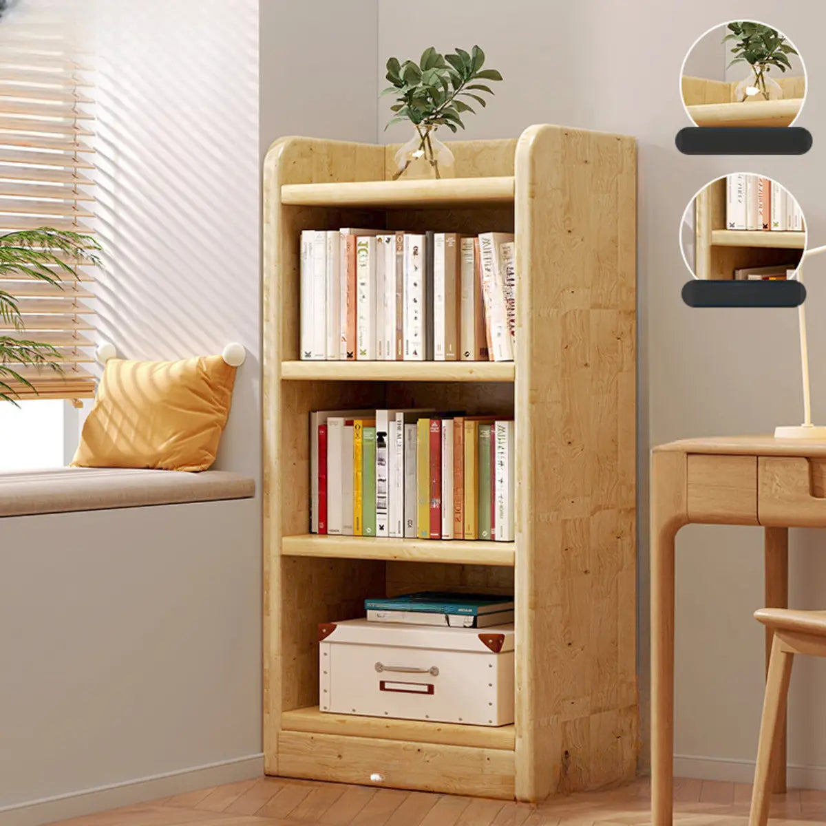 Natural Finish Rustic Rectangular Wood Narrow Bookcase Image - 5