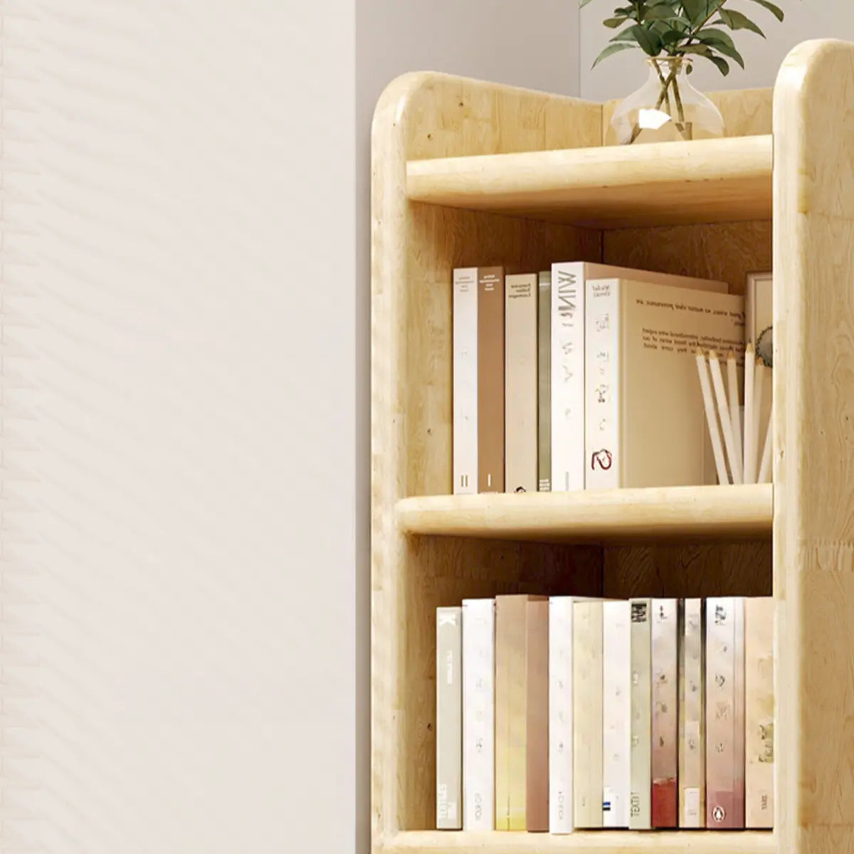 Natural Finish Rustic Rectangular Wood Narrow Bookcase Image - 9