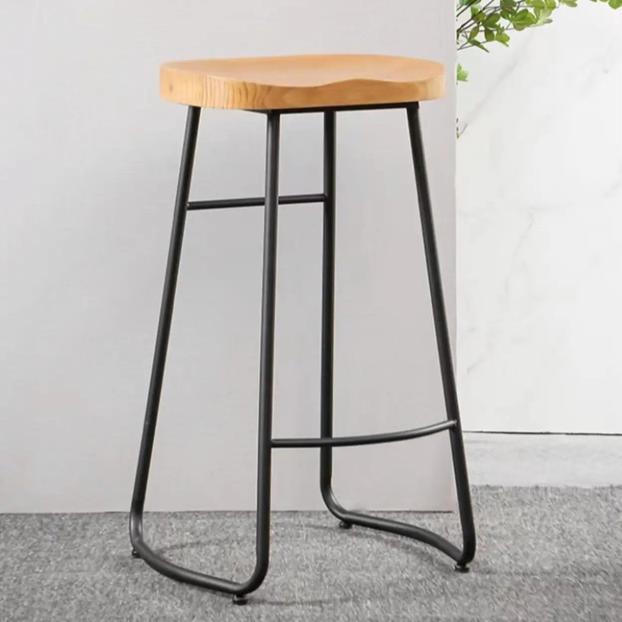 Natural Finish Saddle Wood Backless Sled Bar Stool Image - 11