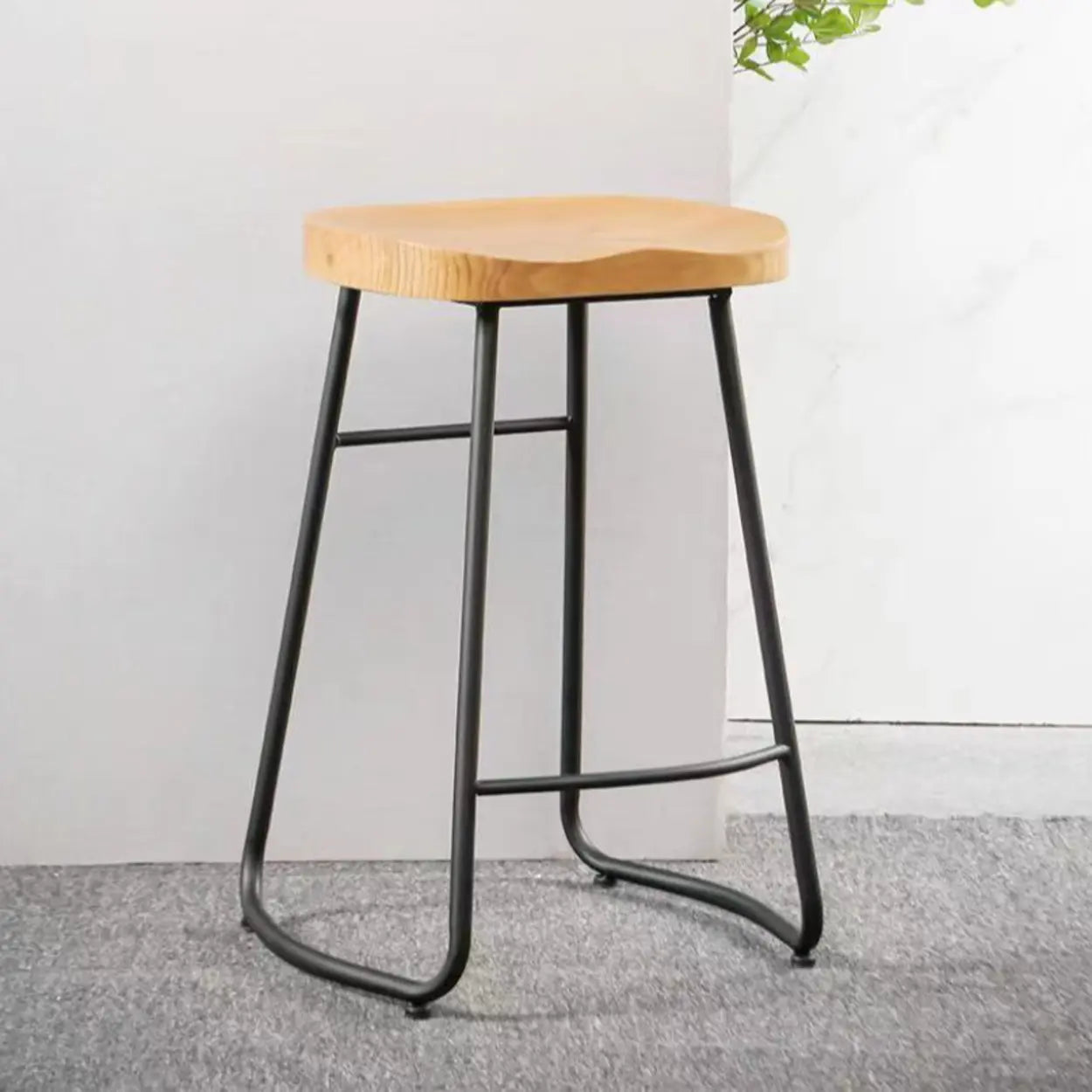 Natural Finish Saddle Wood Backless Sled Bar Stool Image - 9