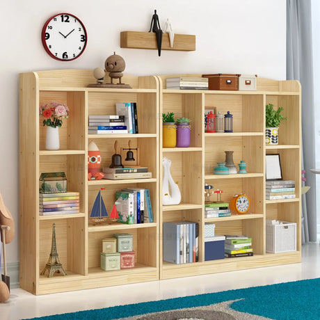 Natural Finish Simple Solid Wood Rectangular Bookcase Image - 1