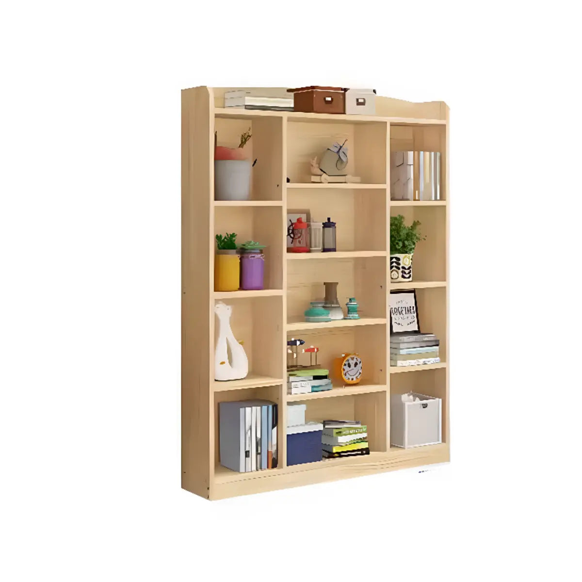 Natural Finish Simple Solid Wood Rectangular Bookcase Image - 11