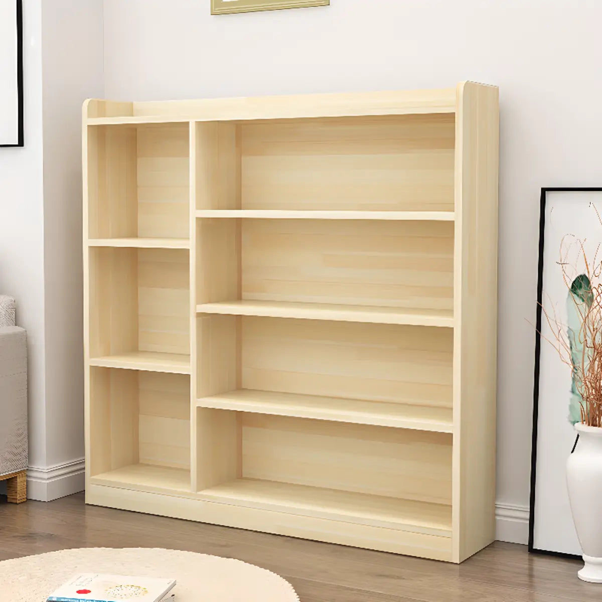 Natural Finish Simple Solid Wood Rectangular Bookcase Image - 12