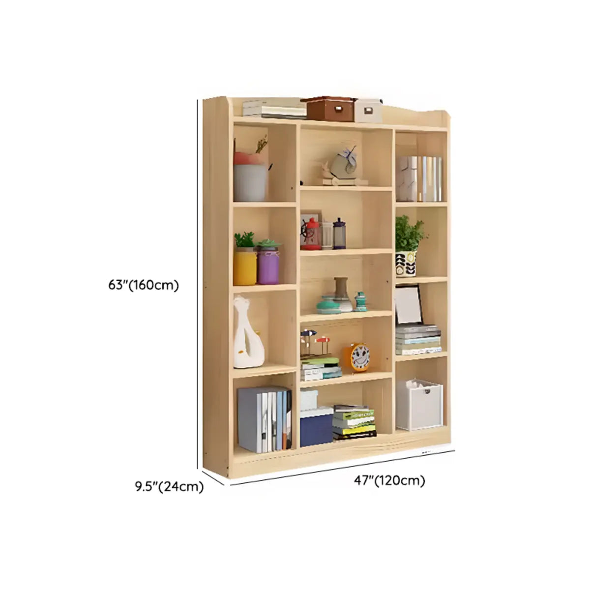 Natural Finish Simple Solid Wood Rectangular Bookcase Image - 17