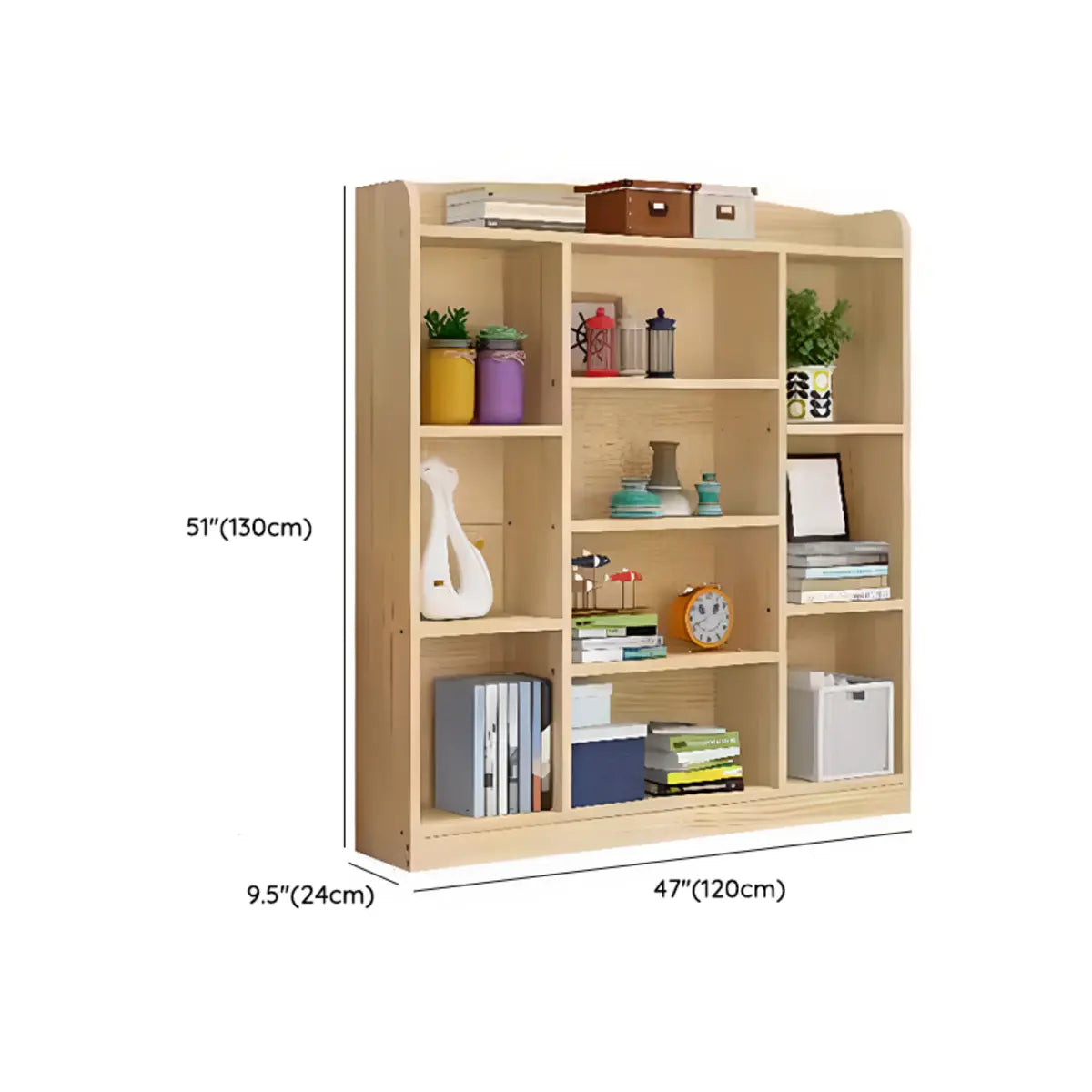 Natural Finish Simple Solid Wood Rectangular Bookcase Image - 18