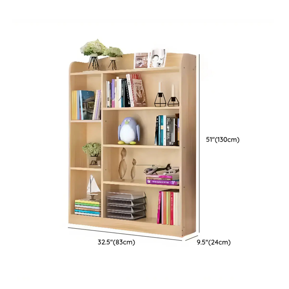 Natural Finish Simple Solid Wood Rectangular Bookcase Image - 19