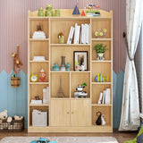 Natural Finish Simple Solid Wood Rectangular Bookcase Image - 2