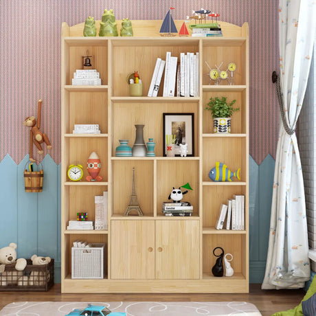 Natural Finish Simple Solid Wood Rectangular Bookcase Image - 2