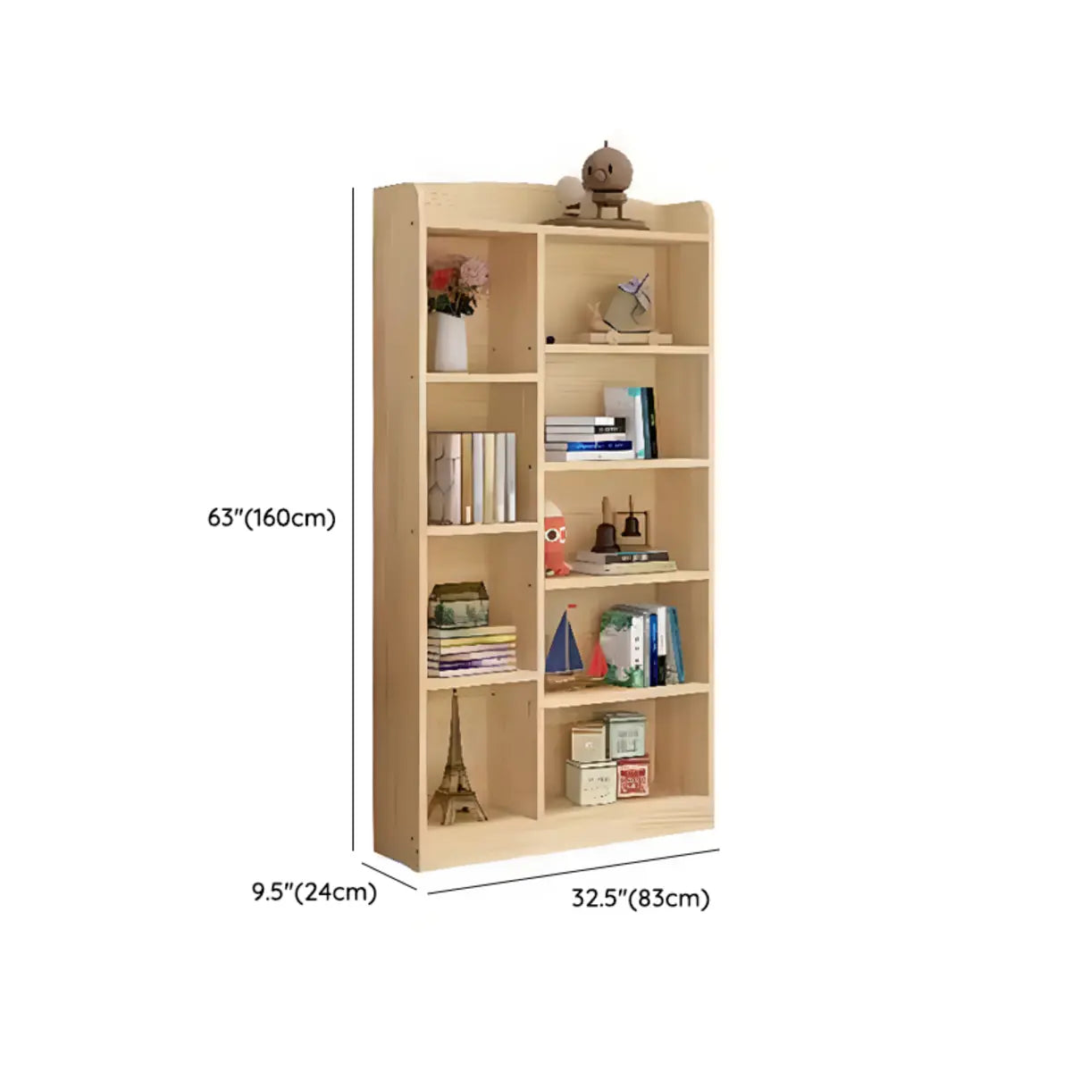 Natural Finish Simple Solid Wood Rectangular Bookcase Image - 20