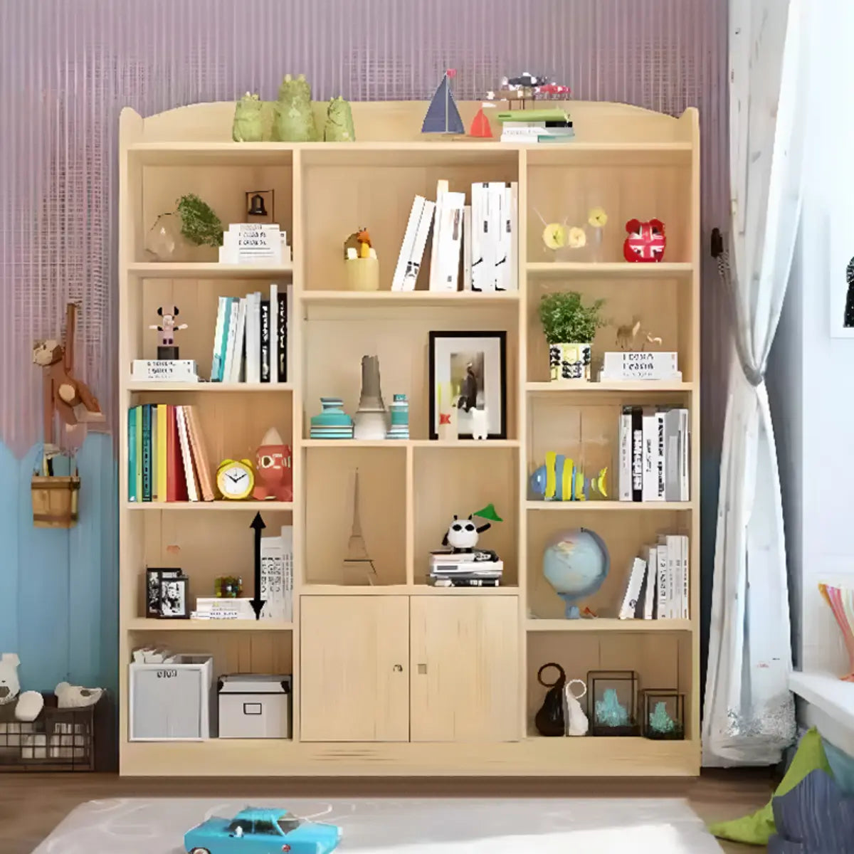 Natural Finish Simple Solid Wood Rectangular Bookcase Image - 3