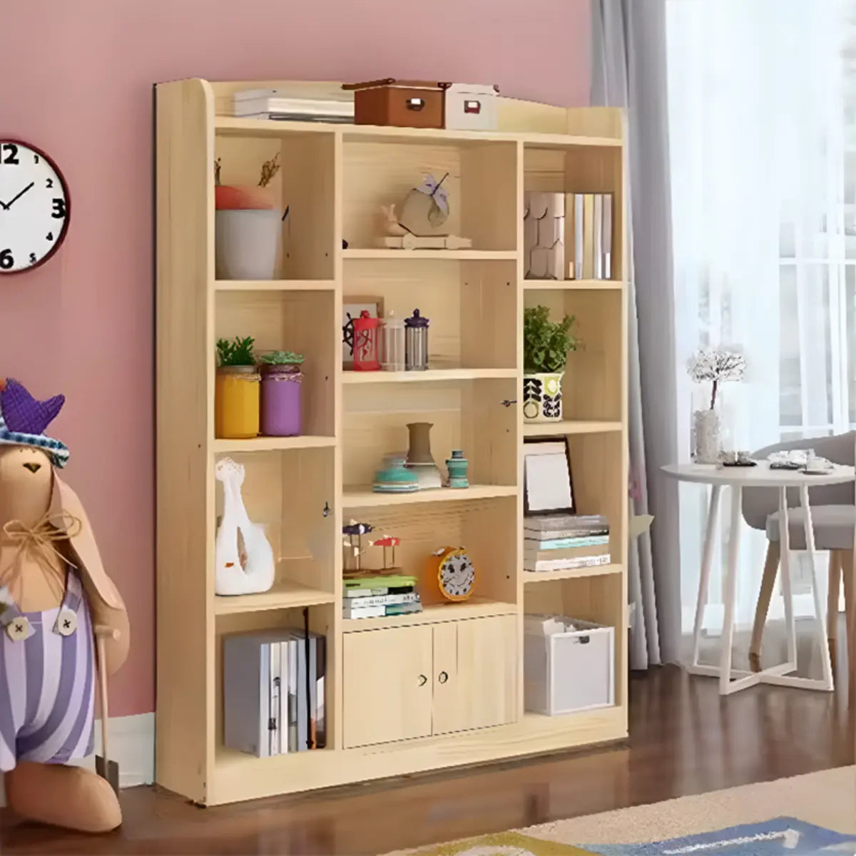 Natural Finish Simple Solid Wood Rectangular Bookcase Image - 4