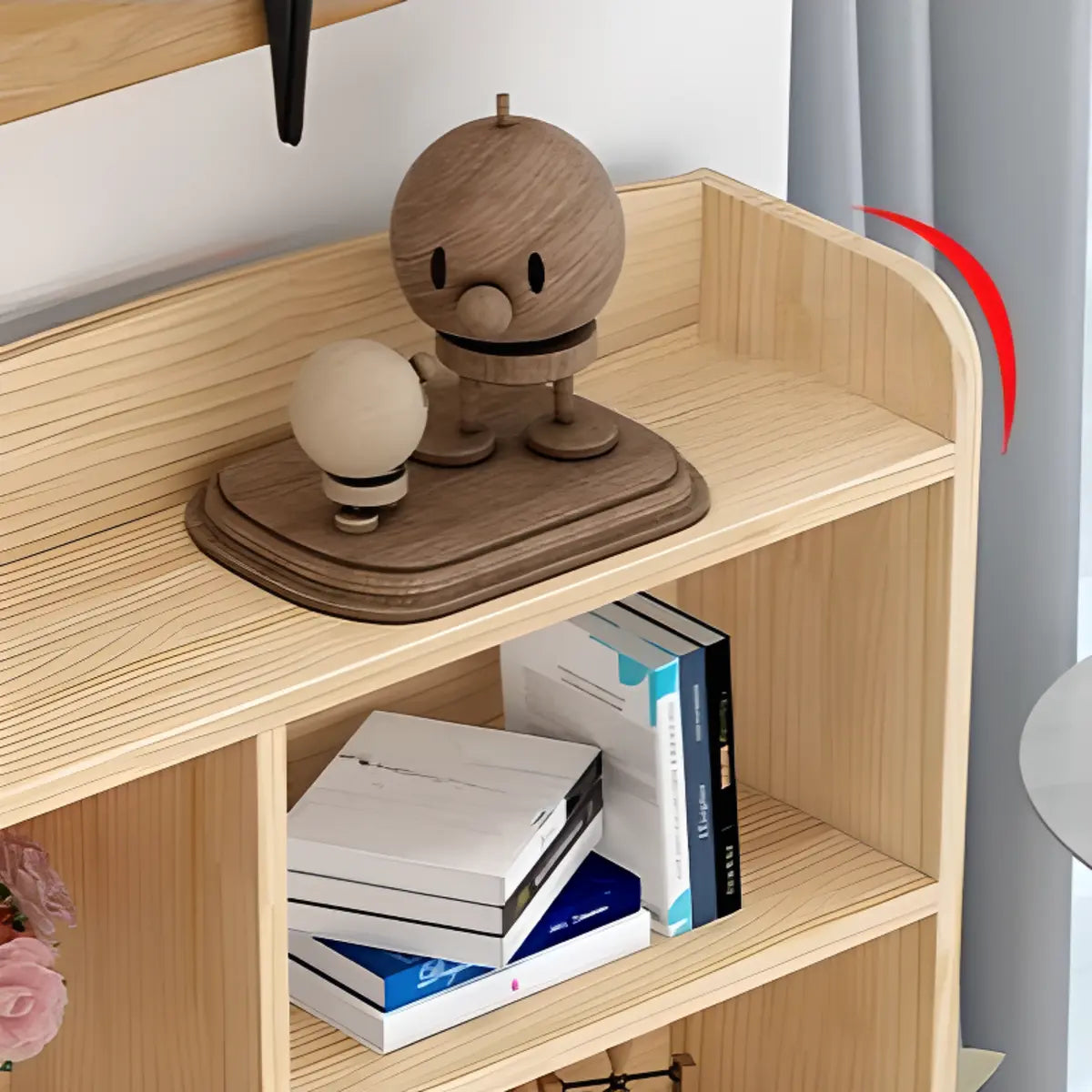 Natural Finish Simple Solid Wood Rectangular Bookcase Image - 6