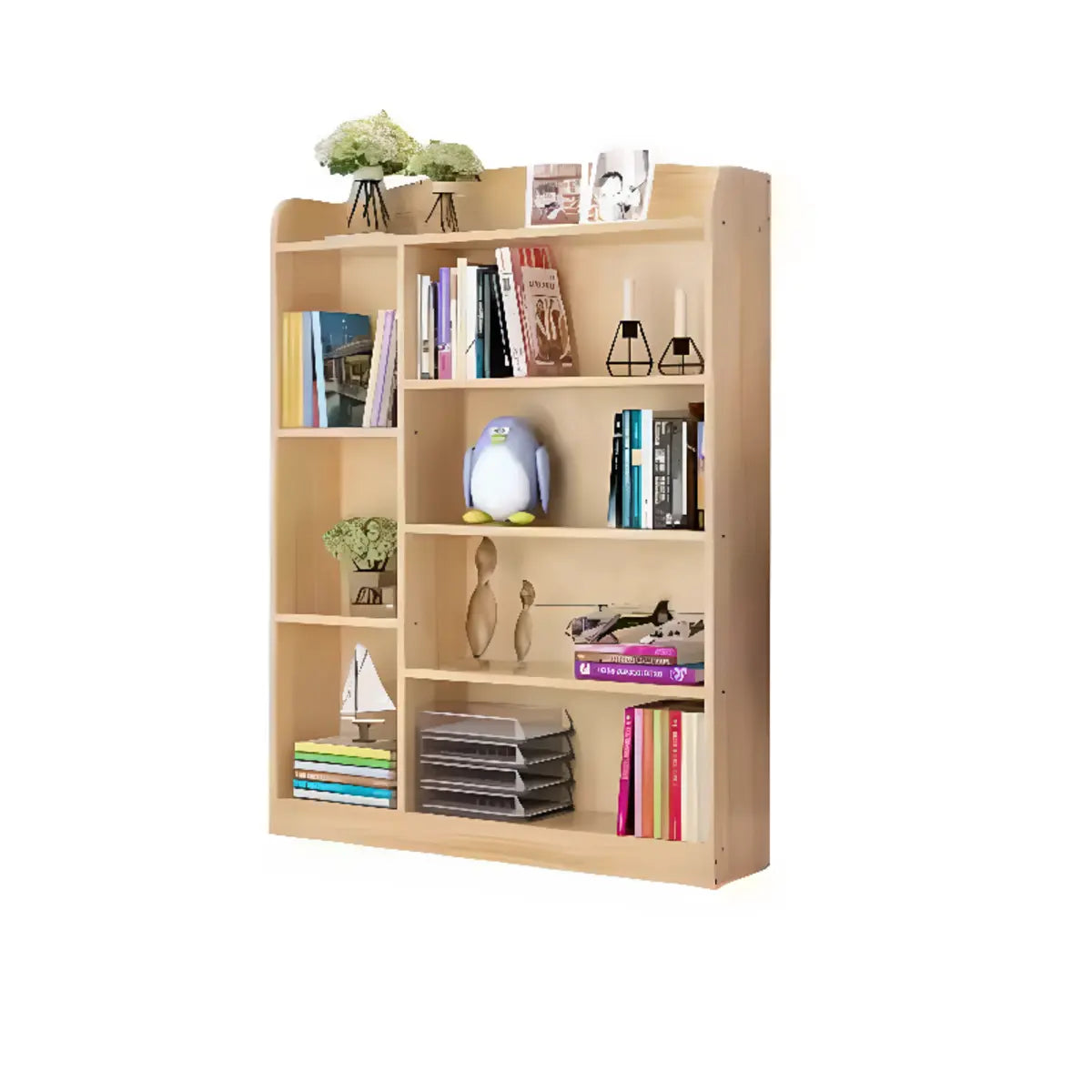 Natural Finish Simple Solid Wood Rectangular Bookcase Image - 8