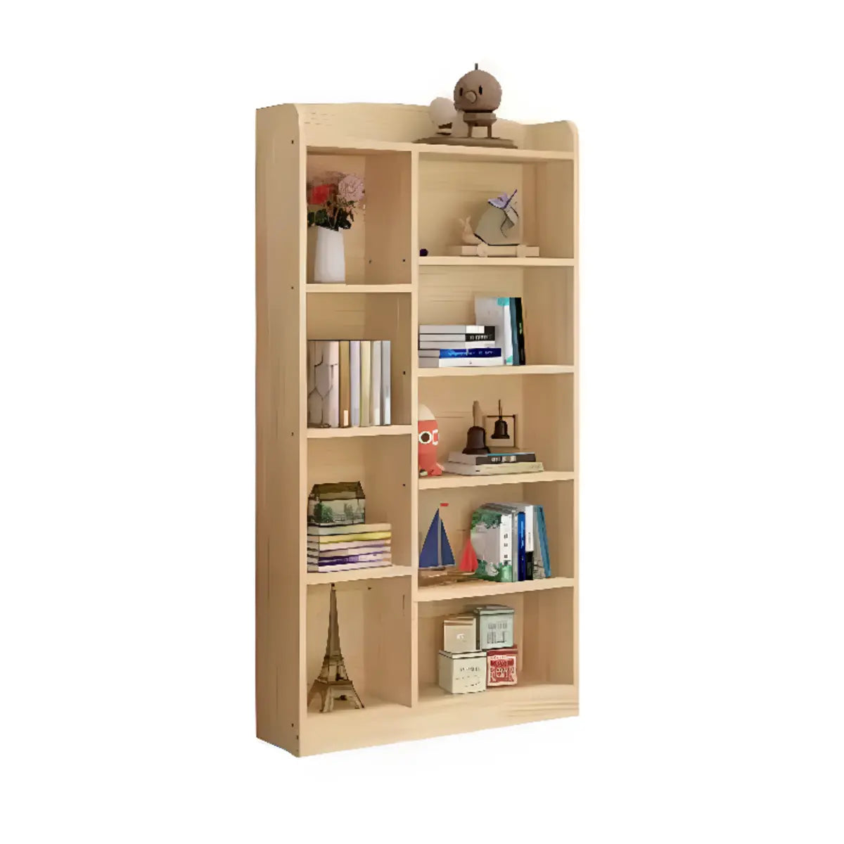 Natural Finish Simple Solid Wood Rectangular Bookcase Image - 9