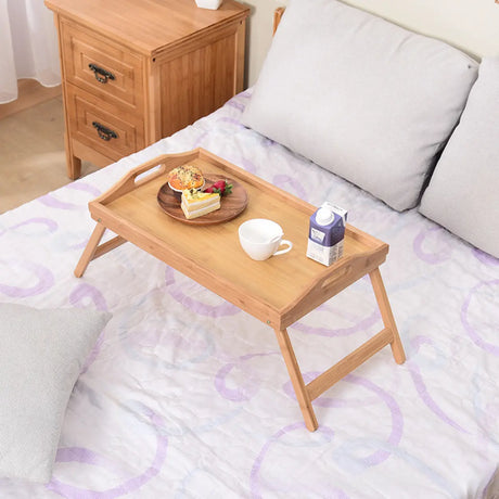 Natural Finish Small Single Folding Bamboo Tray Desk Image - 1