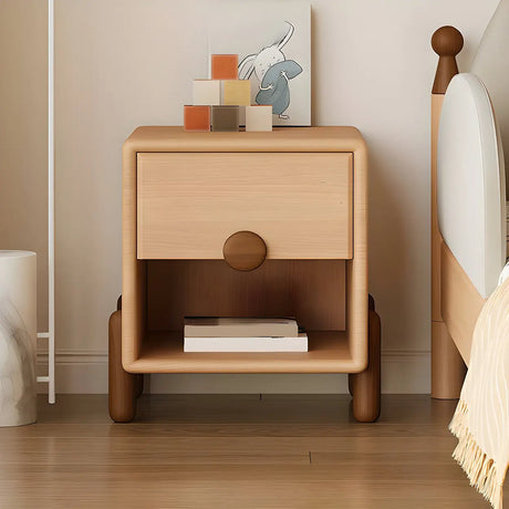 Natural Finish Solid Wood Open Storage Kids Nightstand Image - 1