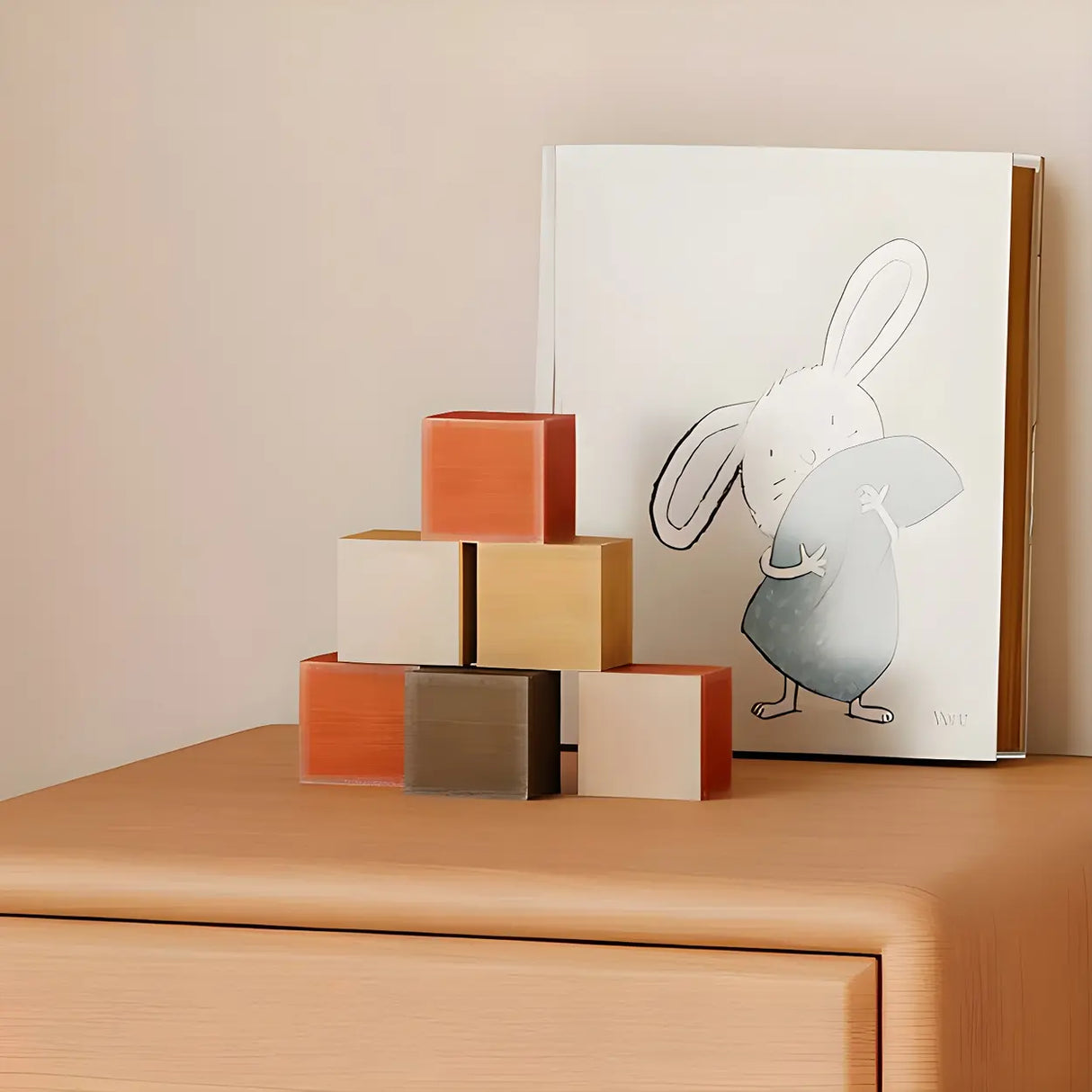 Natural Finish Solid Wood Open Storage Kids Nightstand Image - 10