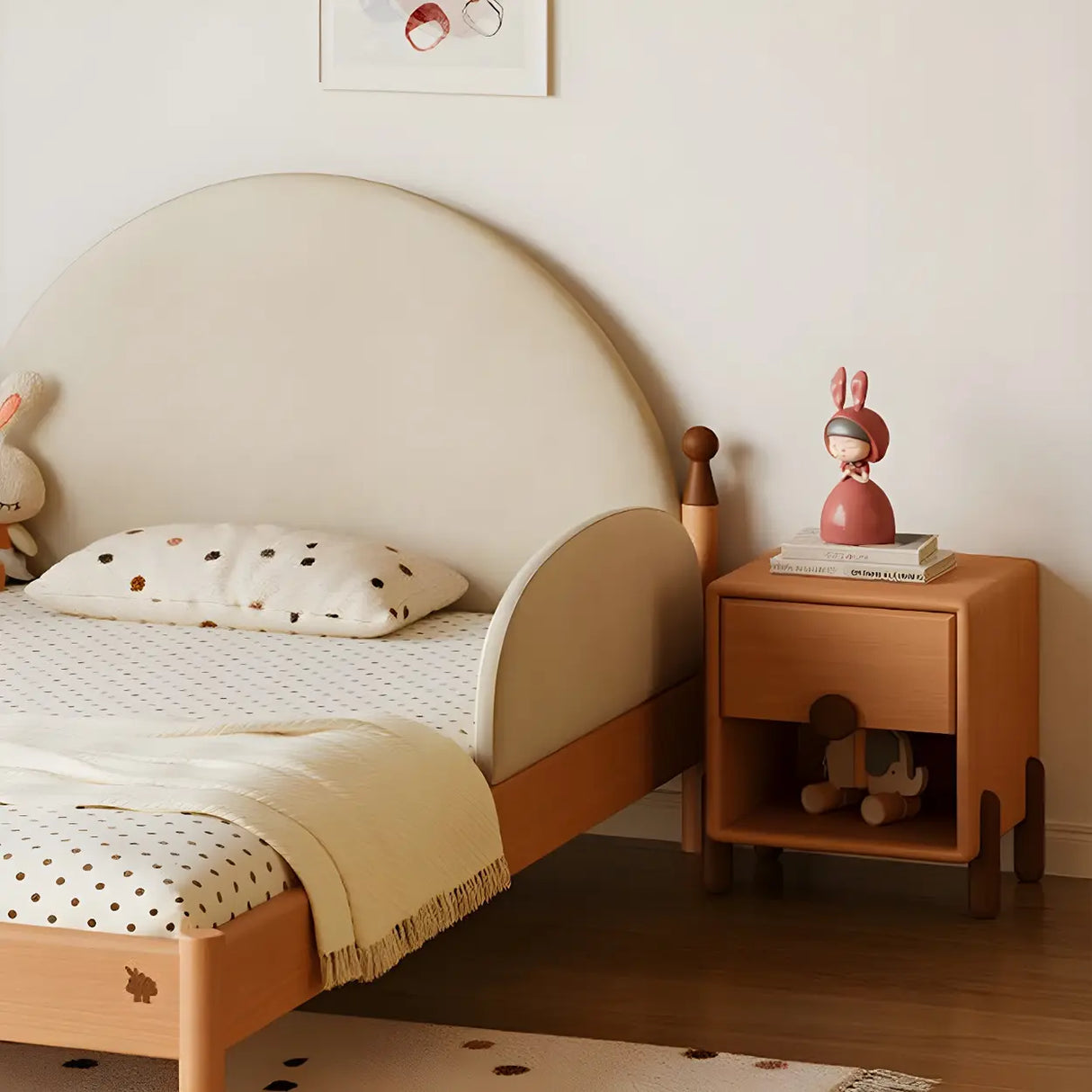 Natural Finish Solid Wood Open Storage Kids Nightstand Image - 11