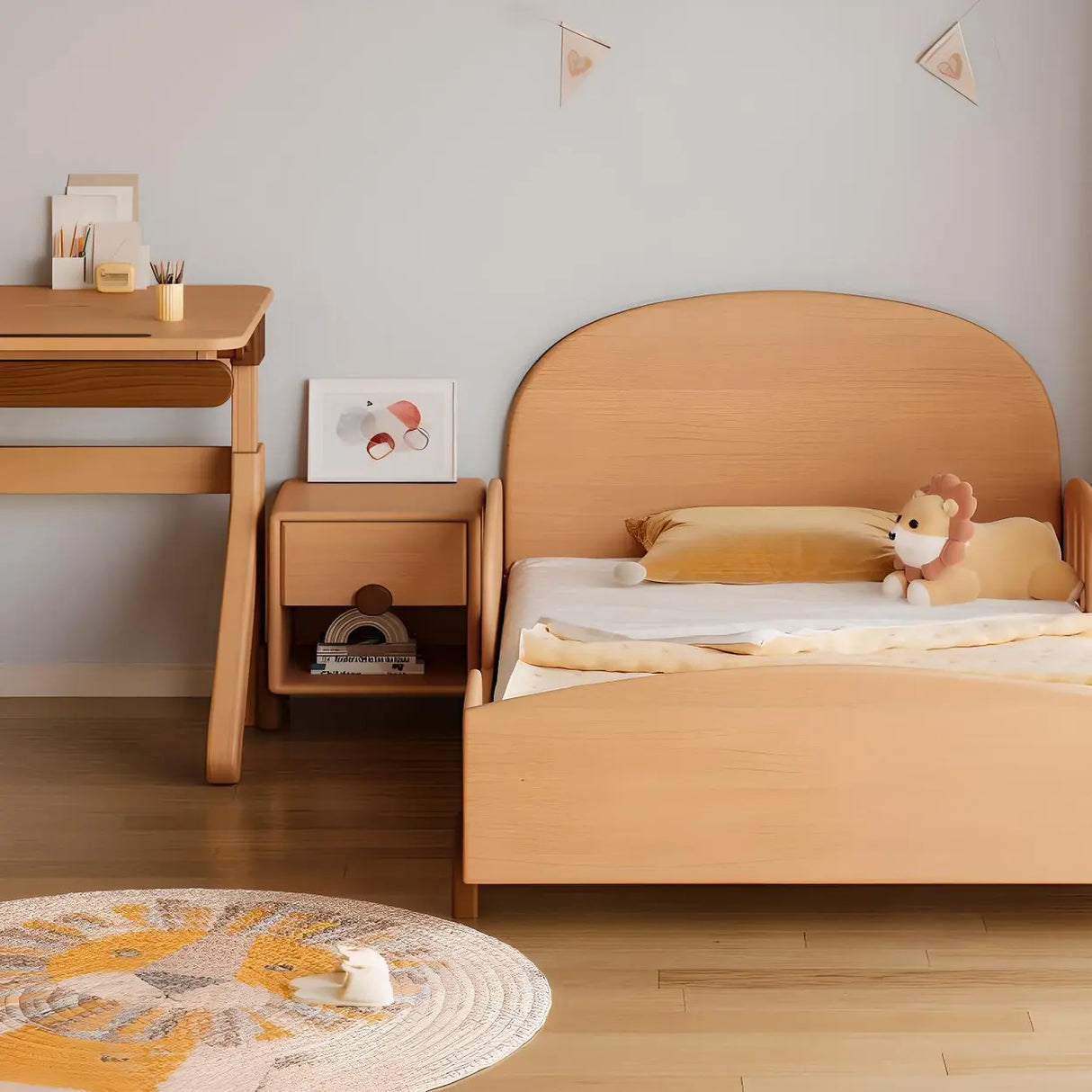 Natural Finish Solid Wood Open Storage Kids Nightstand Image - 12