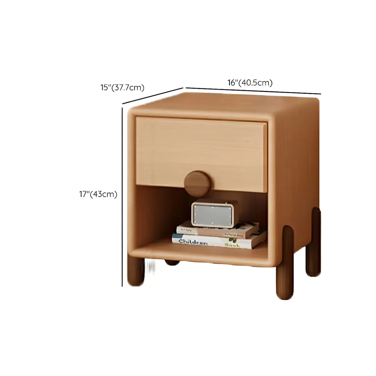 Natural Finish Solid Wood Open Storage Kids Nightstand 