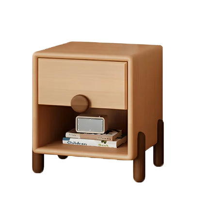 Natural Finish Solid Wood Open Storage Kids Nightstand Image - 2