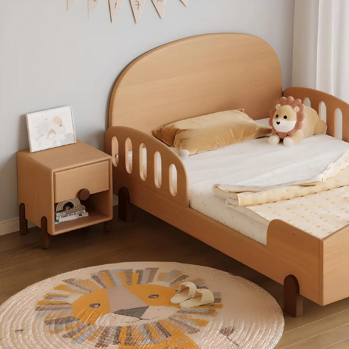 Natural Finish Solid Wood Open Storage Kids Nightstand Image - 4