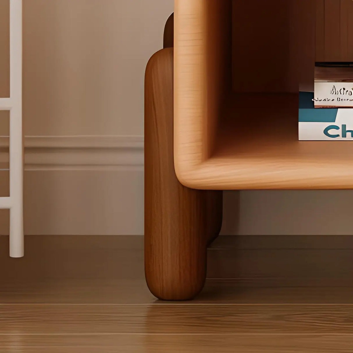 Natural Finish Solid Wood Open Storage Kids Nightstand Image - 7