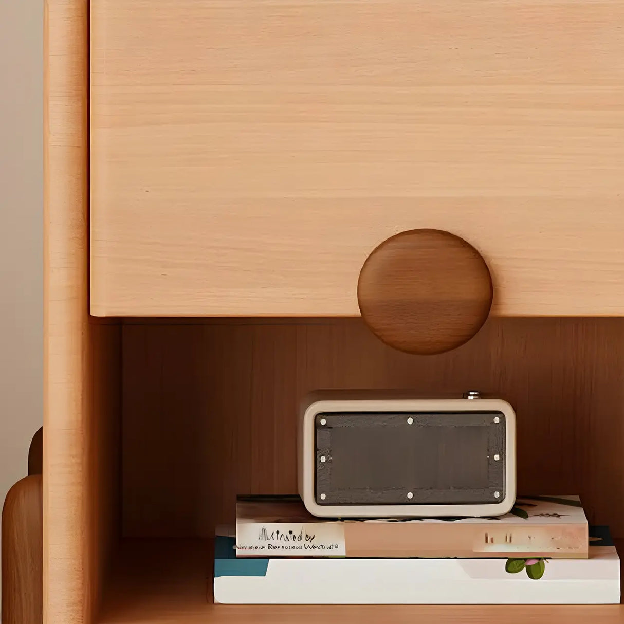 Natural Finish Solid Wood Open Storage Kids Nightstand Image - 9