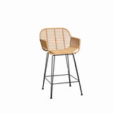 Natural Finish Square Bar Stool with Metal Four Legs Image - 2
