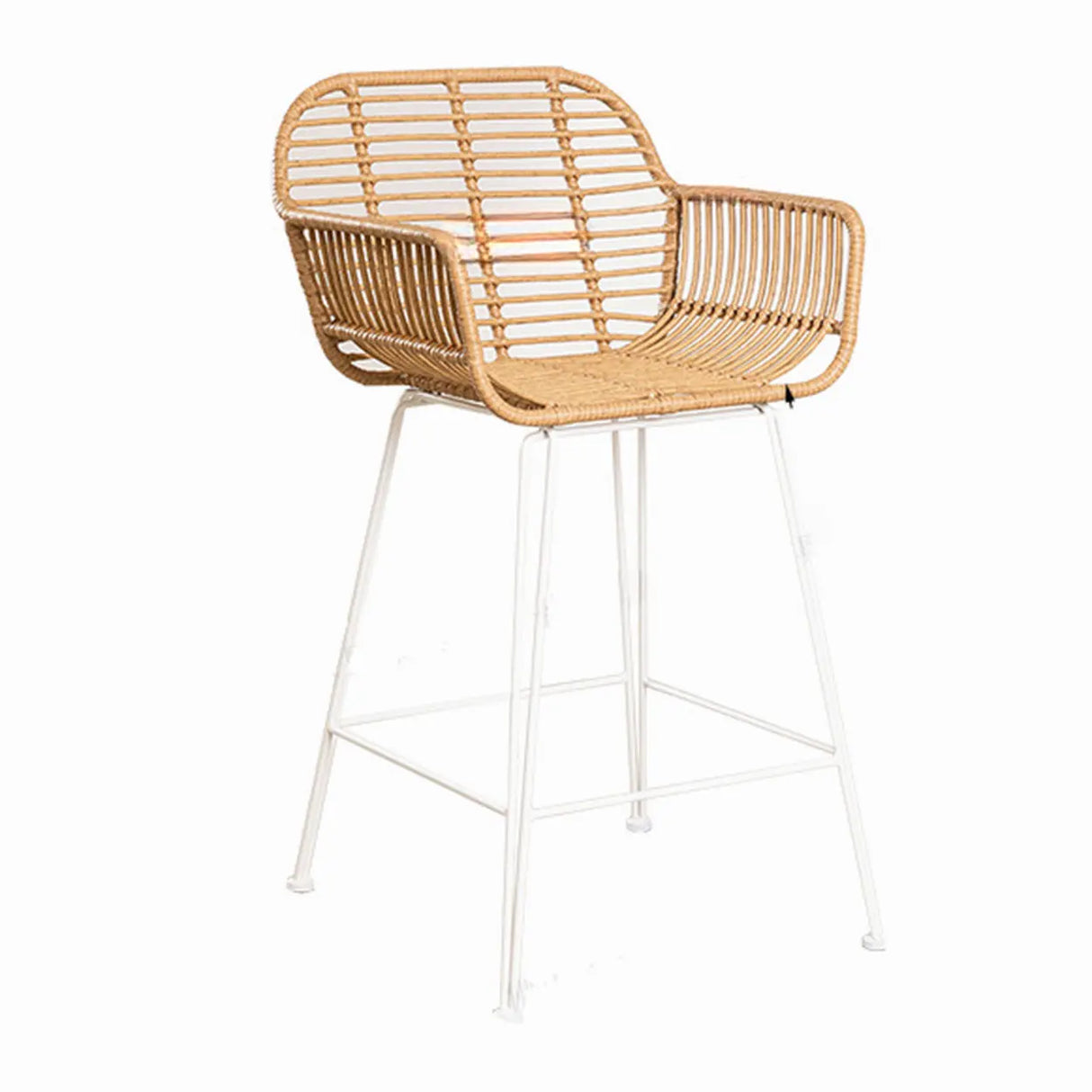 Natural Finish Square Bar Stool with Metal Four Legs Image - 3