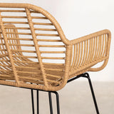 Natural Finish Square Bar Stool with Metal Four Legs Image - 6