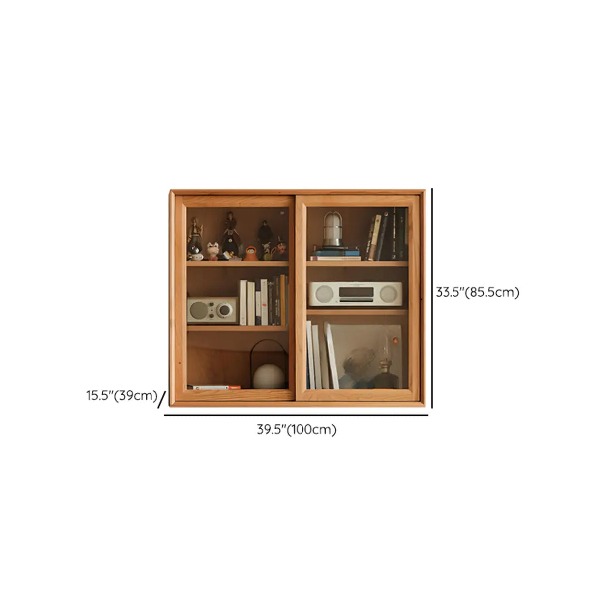 Natural Finish Square Oak Living Room Display Cabinet 