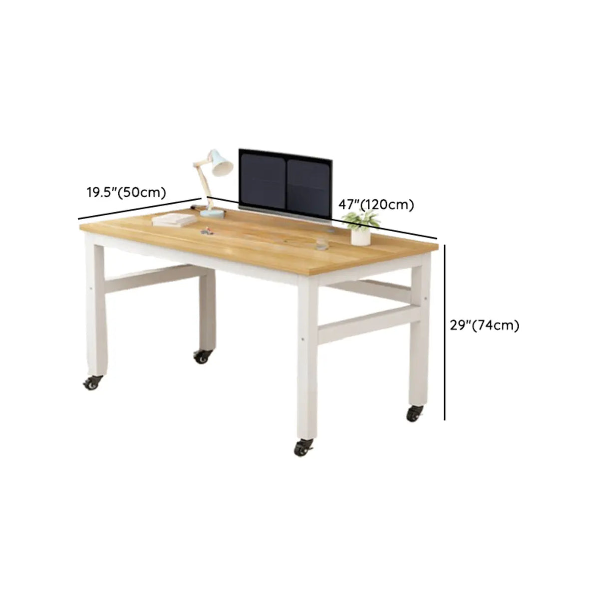 Natural Finish Standard Wood Computer Desk with casters Image - 12