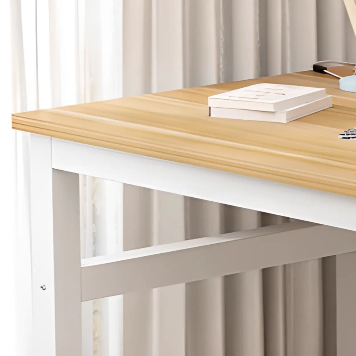Natural Finish Standard Wood Computer Desk with casters Image - 6