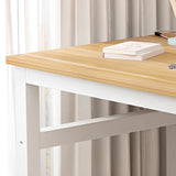 Natural Finish Standard Wood Computer Desk with casters Image - 6