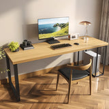 Natural Finish Standard Wood Computer Desk with Shelves Image - 1
