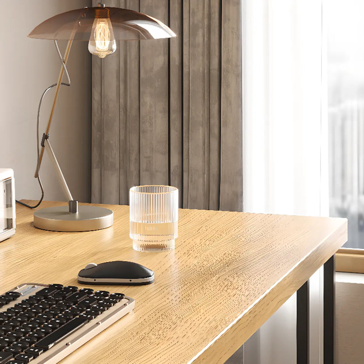 Natural Finish Standard Wood Computer Desk with Shelves Image - 10