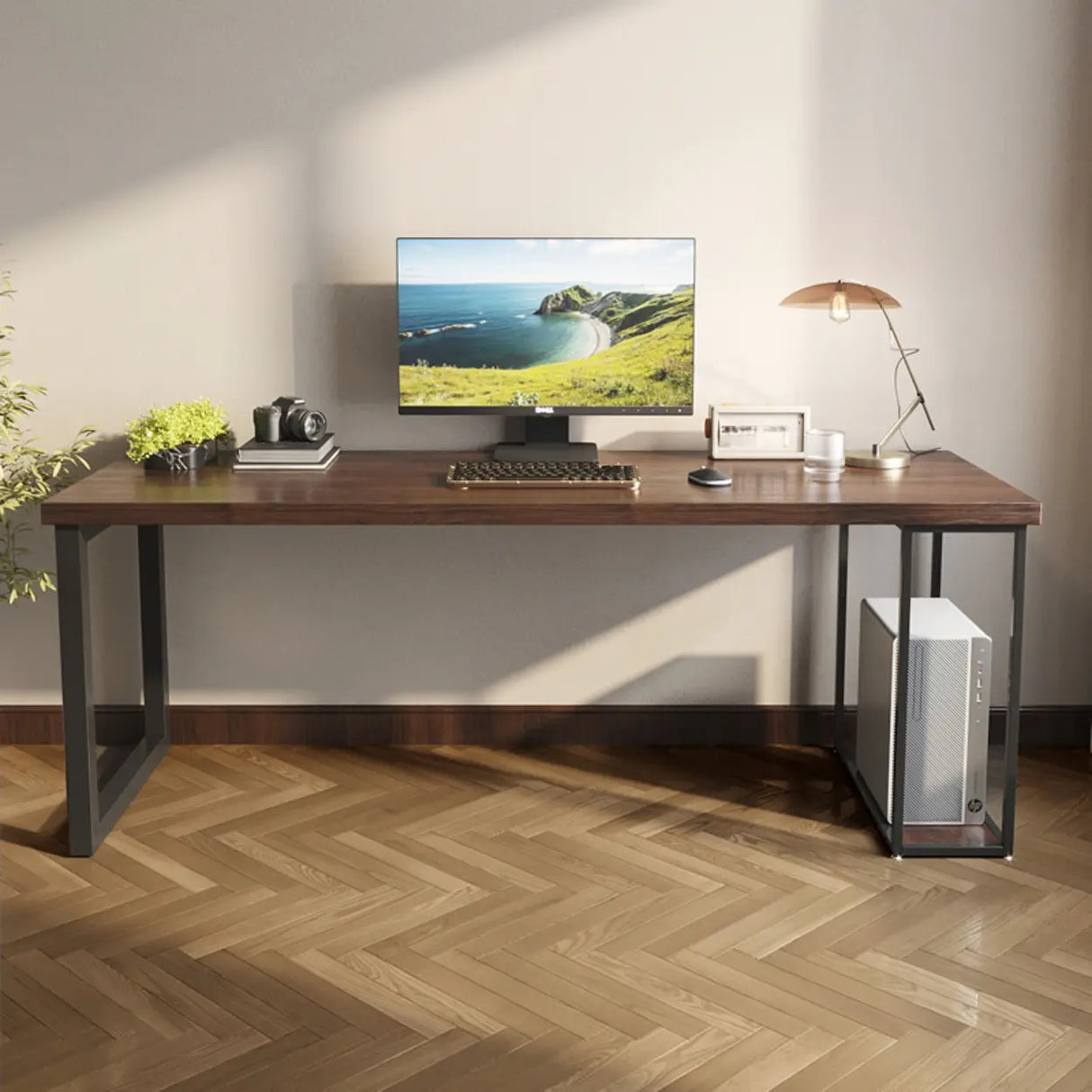 Natural Finish Standard Wood Computer Desk with Shelves Image - 3