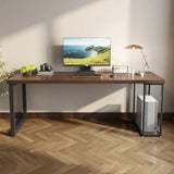 Natural Finish Standard Wood Computer Desk with Shelves Image - 3