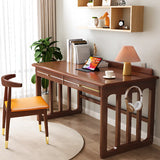 Natural Finish Standard Wood Writing Desk with Drawers Image - 1