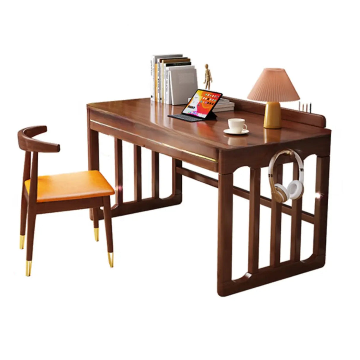 Natural Finish Standard Wood Writing Desk with Drawers Image - 11