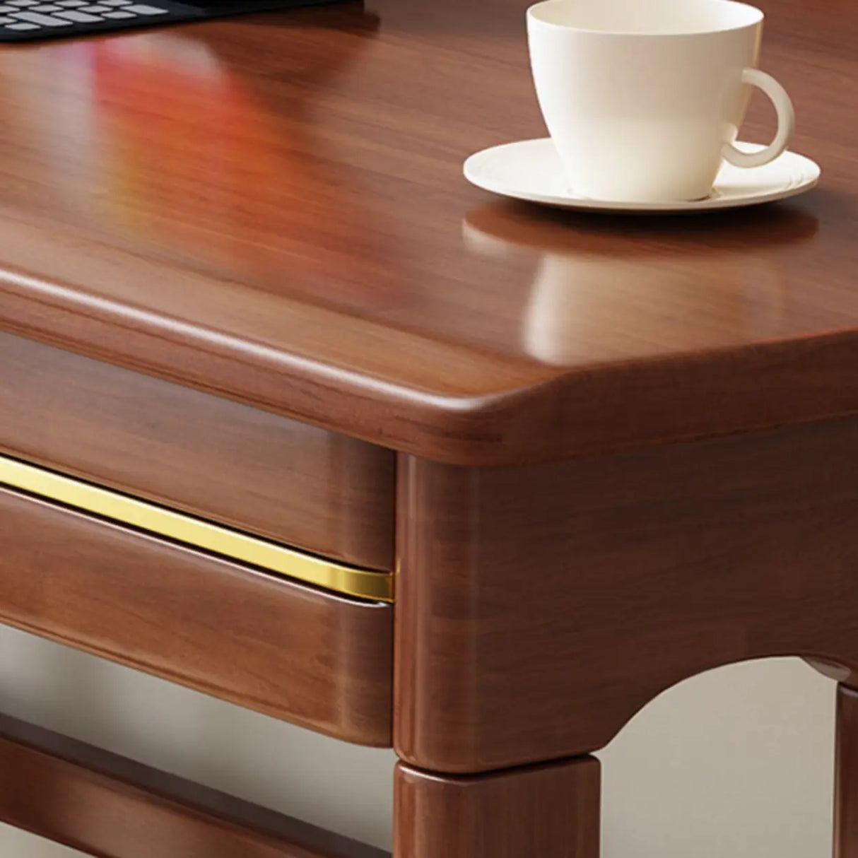 Natural Finish Standard Wood Writing Desk with Drawers Image - 8