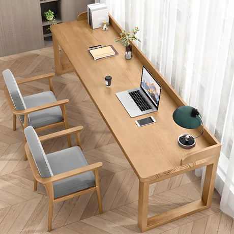 Natural Finish Standard Wooden Double Writing Desk Image - 1