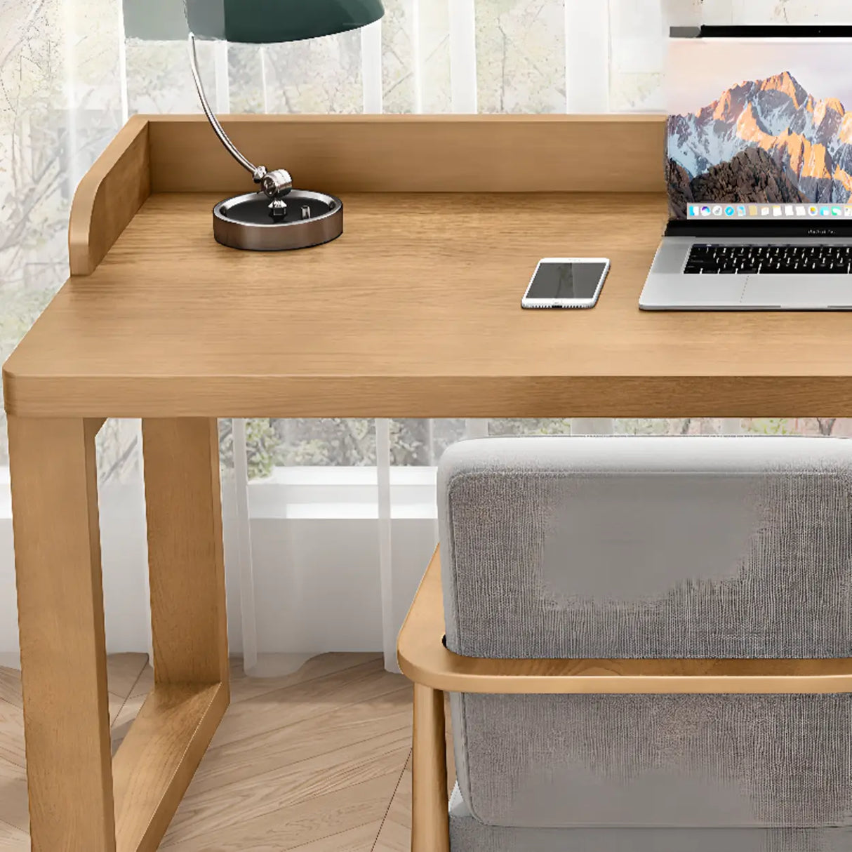 Natural Finish Standard Wooden Double Writing Desk Image - 5