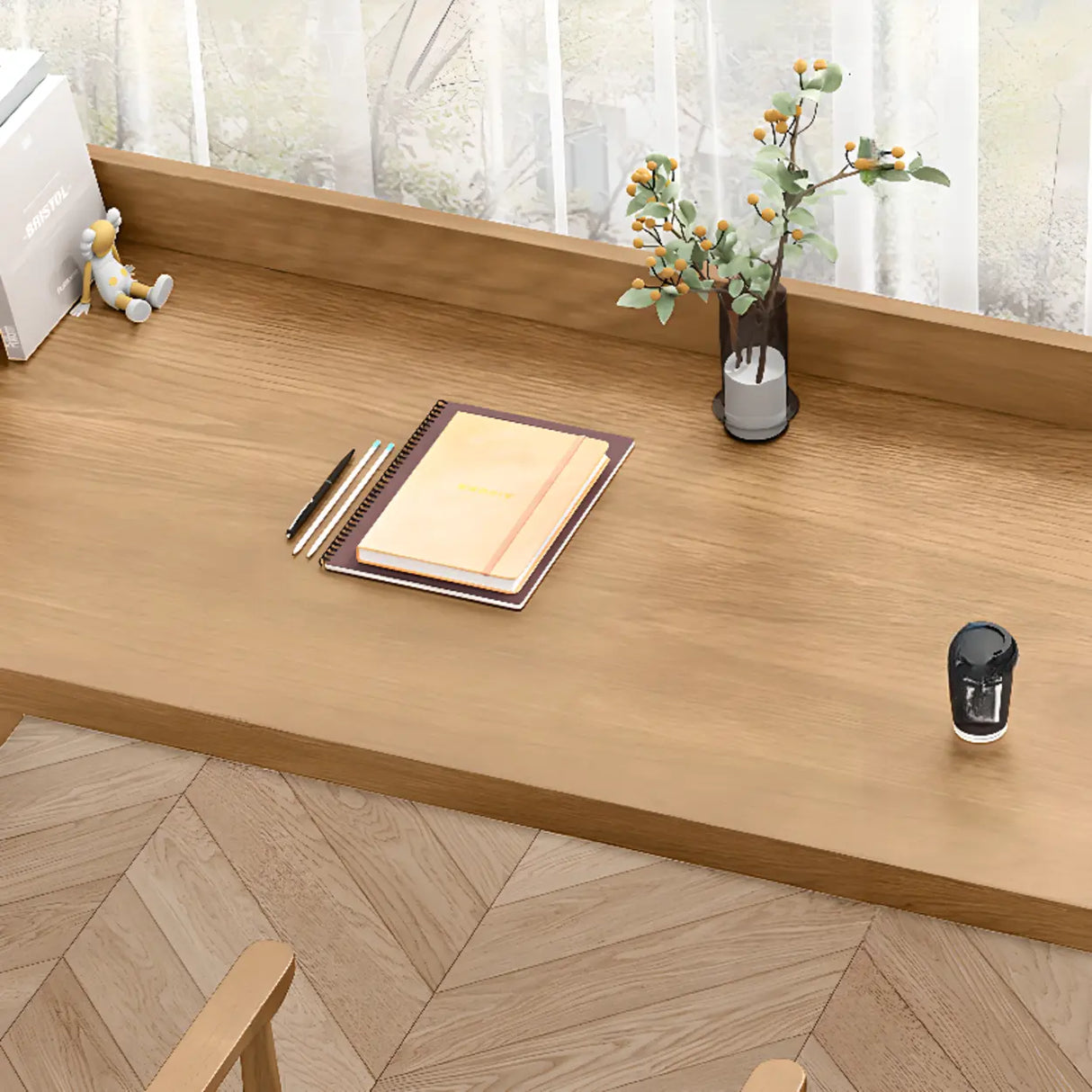 Natural Finish Standard Wooden Double Writing Desk Image - 6