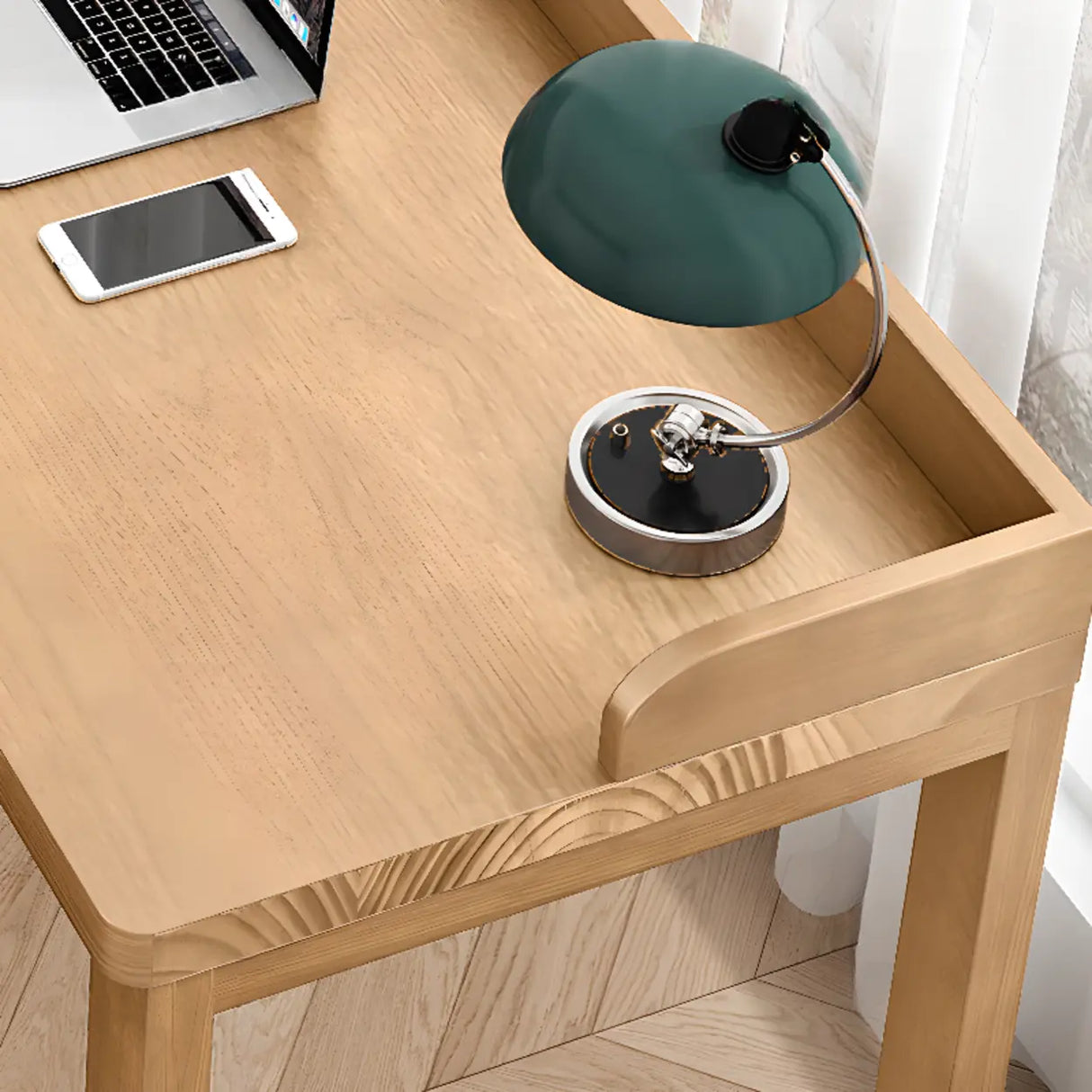 Natural Finish Standard Wooden Double Writing Desk Image - 8