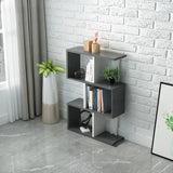 Natural Finish Stylish Tiered Open Geometric Bookshelf Image - 11