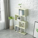 Natural Finish Stylish Tiered Open Geometric Bookshelf Image - 19