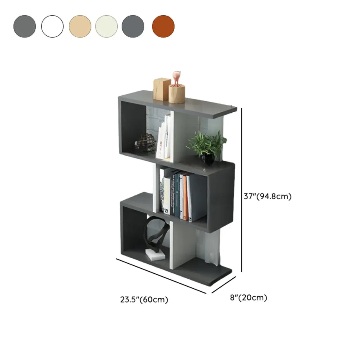 Natural Finish Stylish Tiered Open Geometric Bookshelf 
