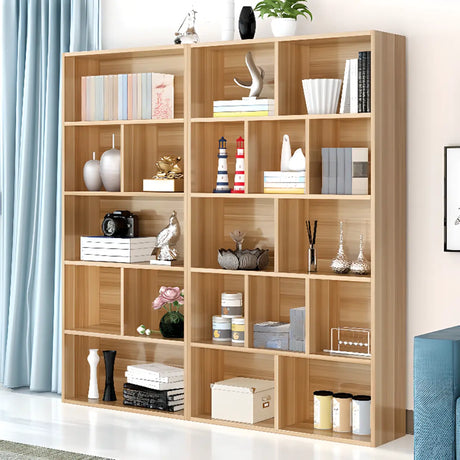 Natural Finish Vertical Modish Wood Barrister Bookcase Image - 2